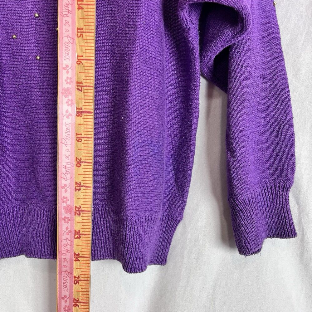 Vintage Dana Scott Amethyst Beaded Sweater Floral Knit Women S - Picture 12 of 16